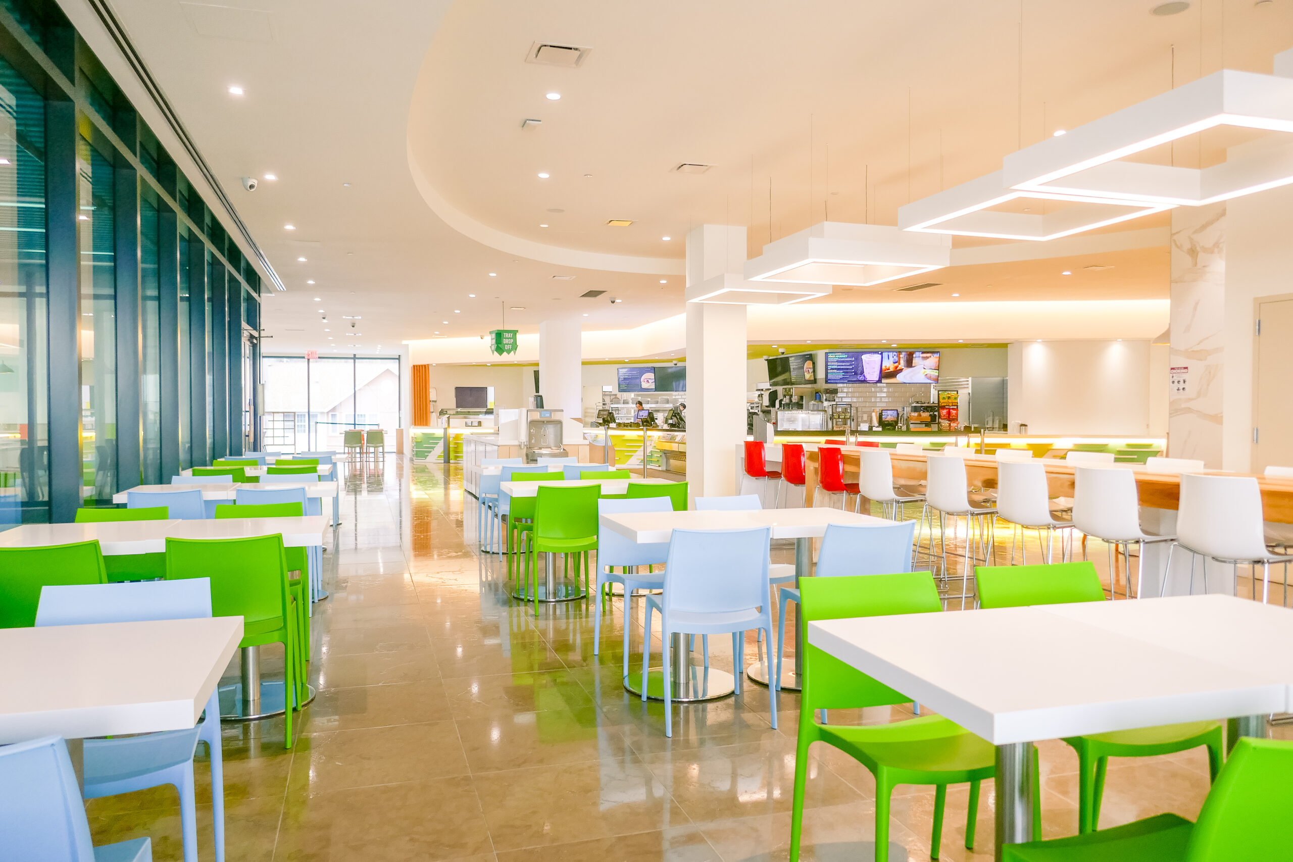 View of the food hall at SoJo Spa Club offering various food to eat